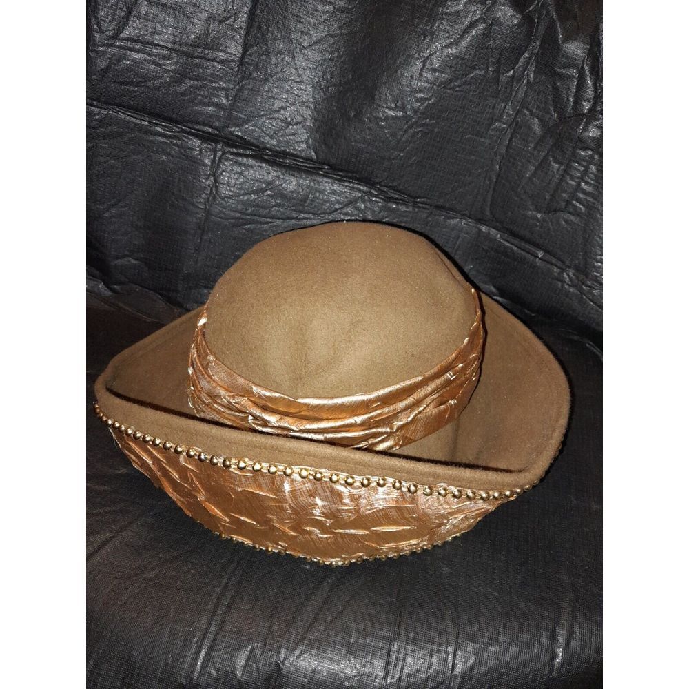 Vintage MR John Moderne Hat Brown Copper Gold Beaded New York Paris